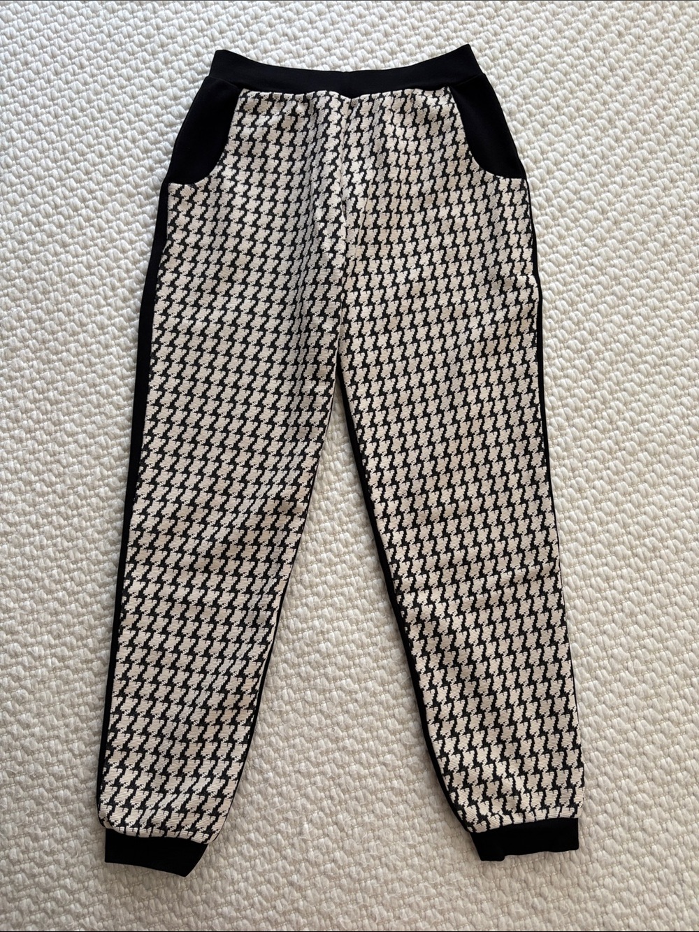 Anne Fontaine Black & Cream Houndstooth Jogger Pants 36